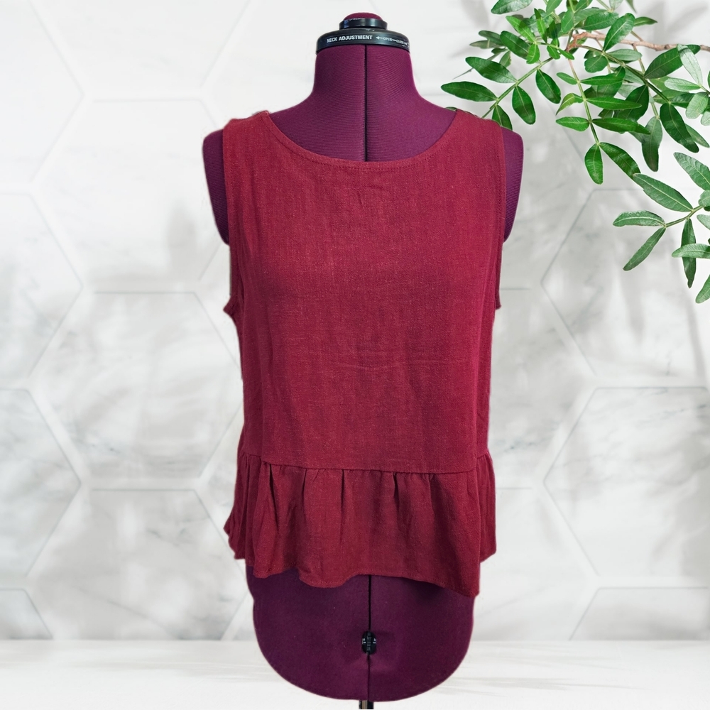 Automet NWT Linen Blend Square Neck Sleeveless Peplum Tank Top Womens Size Small